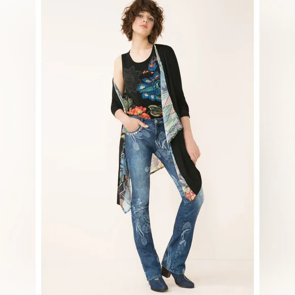 Desigual Amor Cardigan Embroidered Art-to-Wear Waterfall Draped Front size L - Picture 16 of 16